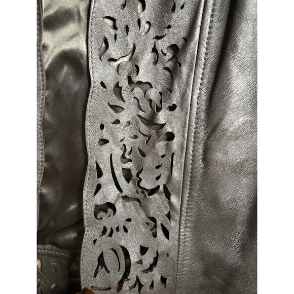 Pamela McCoy Pewter Leather Jacket 2X Lightweight Metallic Moto Style - Picture 3 of 8